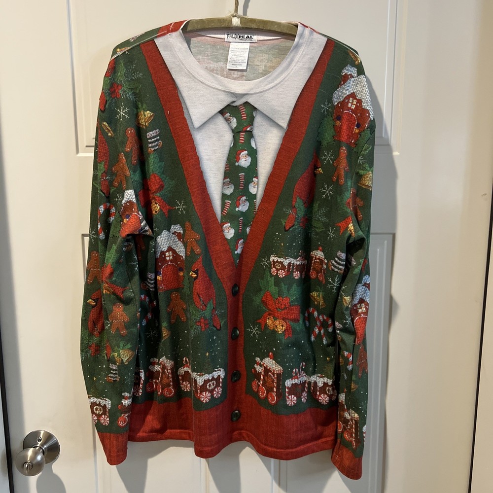 (#141) Holiday Illusion Men’s Tee Santa Tie Faux Real Photolistic Apparel Large