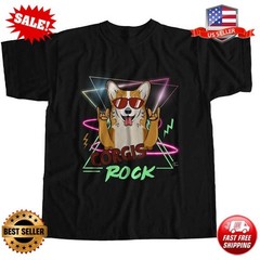 Womens Loose Fit Corgis Rock 80’s Retro Dog T-Shirt