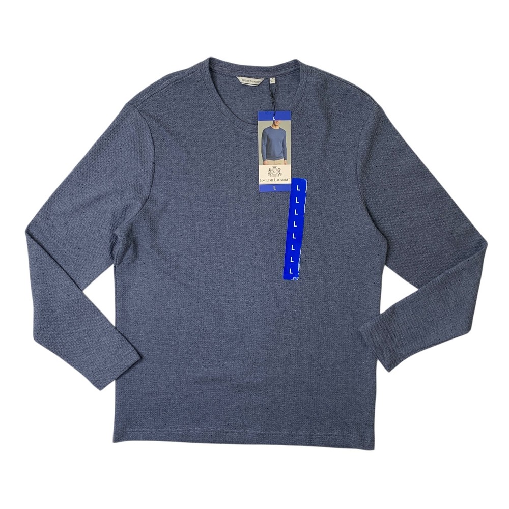 English Laundry Shirt Mens Large Blue Waffle Knit Long Sleeve Crew Neck Pullover