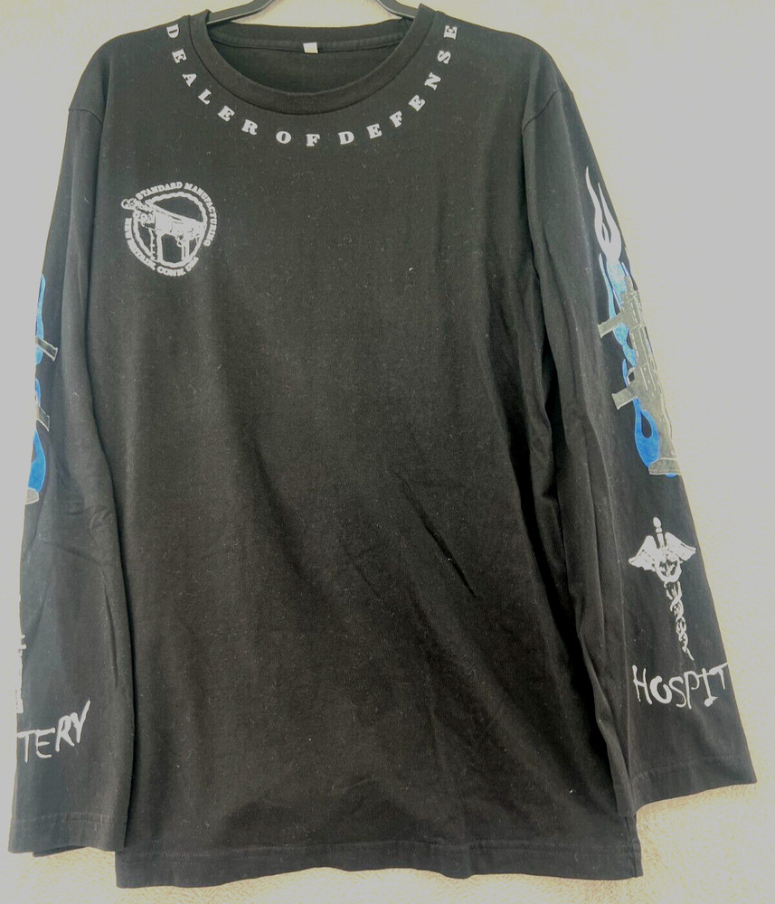Dealer of Defense Shirt Mens Sz XL Long Sleeve Black Graphic Mafia Skull