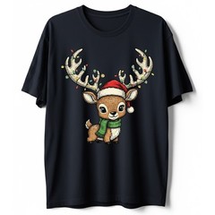 Cute Baby Reindeer T-Shirt Christmas Lights Santa Hat Kawaii Animal Holiday Gift