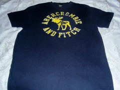 Abercrombie & Fitch Mens Muscle Fit T-Shirt Navy Yellow Logo LARGE Moose sz XXL