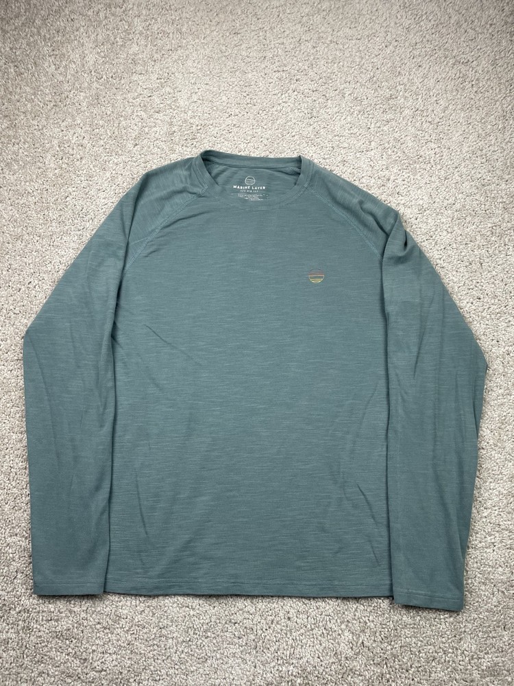Marine Layer The Air Tee Men Medium Blue Teal Light Weight Crew Neck Pullover