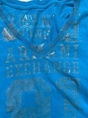 Armani Exchange Women’s Blue V-Neck Graphic Logo T-Shirt Size Medium