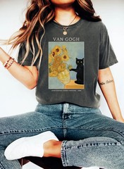 Impressionist Art Cat Graphic Tee Funny Fine Art Parody Aesthetic Shirt Unisex
