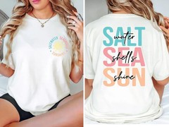 Saltwater Seashells Sunshine T-Shirt Coastal Beach Graphic Tee Summer Top