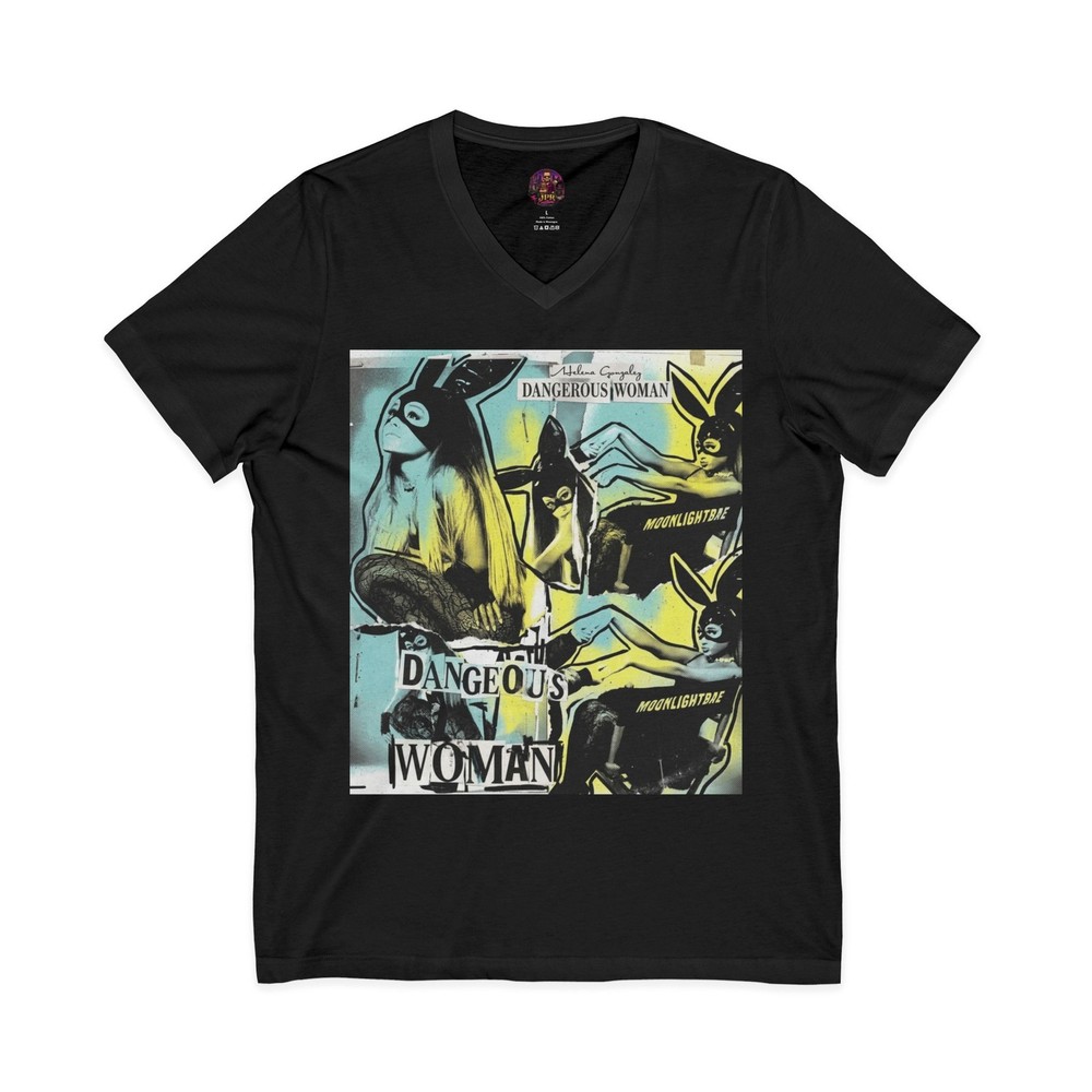 Retro Neon Pop Art V-Neck Graphic Tee Bunny Mask Streetwear Grunge Shirt 3005
