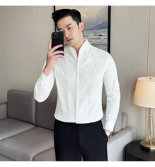 Retro Shirt Men’s Long-sleeved Spring Fashion Slim Business Casual T-shirts Tops