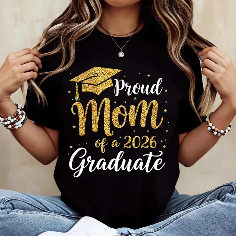 Proud Mother of 2026 Graduate Cotton T-Shirt Black Suitable for Graduation Gift