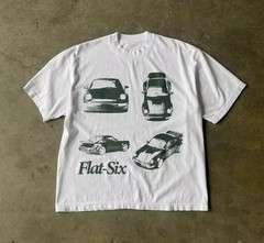 Flat-Six Car Graphic TEE Cotton T-Shirt White Short Sleeve Men’s Size s-4XL