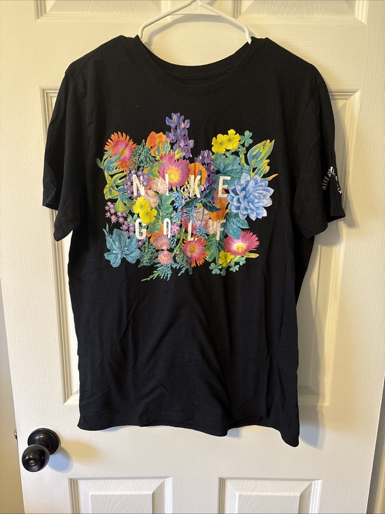 Nike Golf California Screen Print T-shirt Men’s Size L Floral Print Black rare