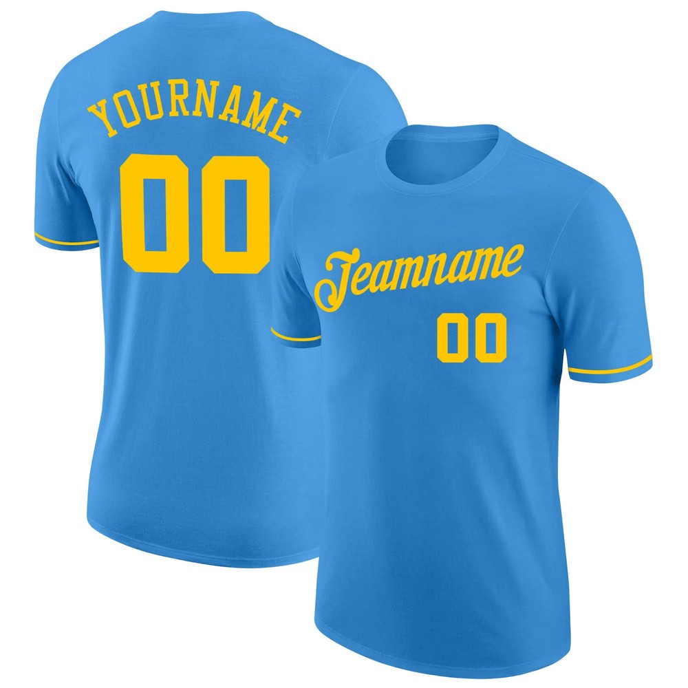 Custom Powder Blue Gold Performance T-Shirt Personalized Team Gift for Men Tee