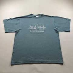 Vintage San Francisco T-Shirt Mens XL Green Striped City Bridge Bay Area 90s