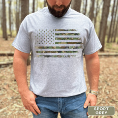 Camo American Flag T-Shirt with American Flag on Left Sleeve