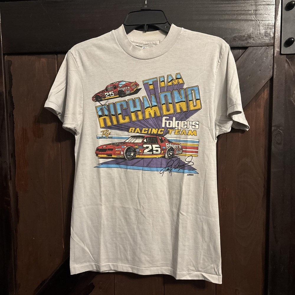 VTG 80s Tim Richmond #25 Folgers Racing NASCAR Shirt Medium Cal Cru