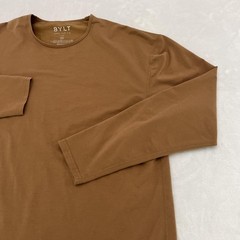 BYLT Shirt Mens 2XL Brown Drop Cut Lux Long Sleeve Stretch Tagless Crewneck Tee
