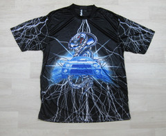Vintage Y2K No Boundaries AOP Sheer Satin T Shirt Men’s (L) Car Cobra Lightening