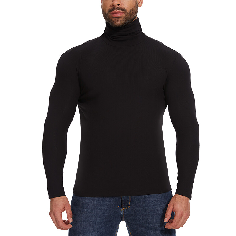 Men High-Neck Mock Turtleneck Solid Undershirt Long Sleeve Ultra-Soft Pullover