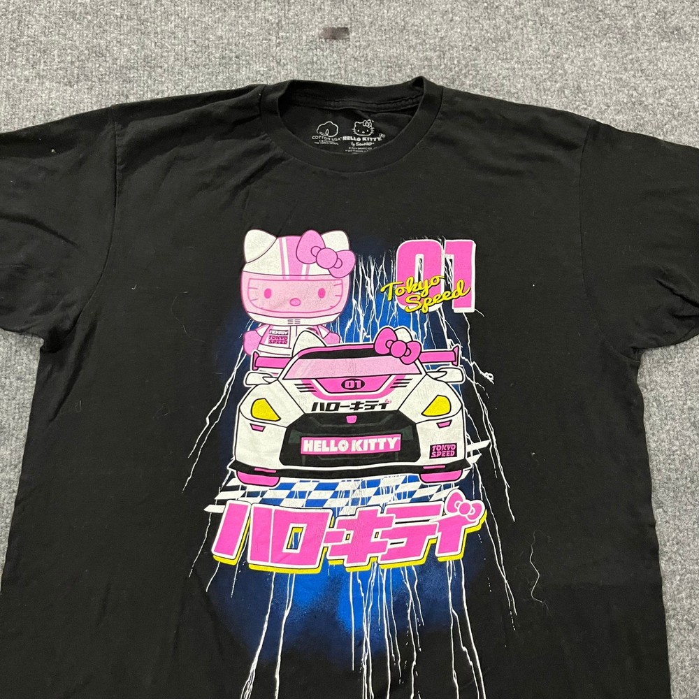 Hello Kitty T-Shirt Mens Size L Black Tokyo Speed JDM Racing Graphic Sanrio Tee