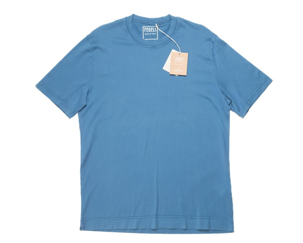 Fedeli $207 French Blue Extreme Giza Organic Cotton Short Sleeve T-Shirt 50 IT M