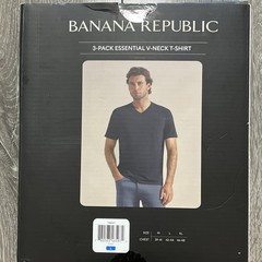 3-Pack Banana Republic Men’s V-Neck Tee, Cotton Stretch Tagless BLACK large