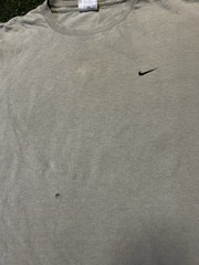 Vintage 90s Thrashed And Faded Army Green Nike Embroidered Swoosh T Shirt Size-L