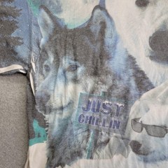 Young & Reckless Shirt Mens XL Blue Just Chillin Polar Bear Wolf Graphic Funny