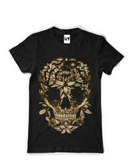 “Flowers Skull” Printed Graphic Tee Unisex Black T-Shirt (SB015)