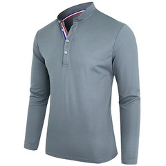 Men’s Polo Shirt-Spring and Autumn Casual Business Buckle Henry Collar Long slee
