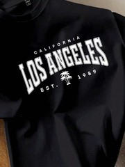 Men’s White Knitted Fabric T-Shirt With Los Angeles Graphic Print