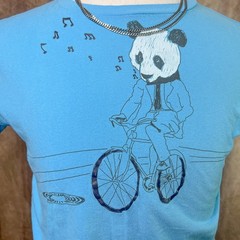 Y2K American Eagle Graphic Tee T-Shirt Blue Panda Bicycle Short Sleeve Hipster