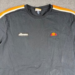 Ellesse Shirt Mens XXL Black Short Sleeve Retro Stripe Shoulder Logo Tee