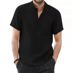 Camiseta Hombre Algodón Lino Manga Corta Color Sólido Verano Cómoda Casual