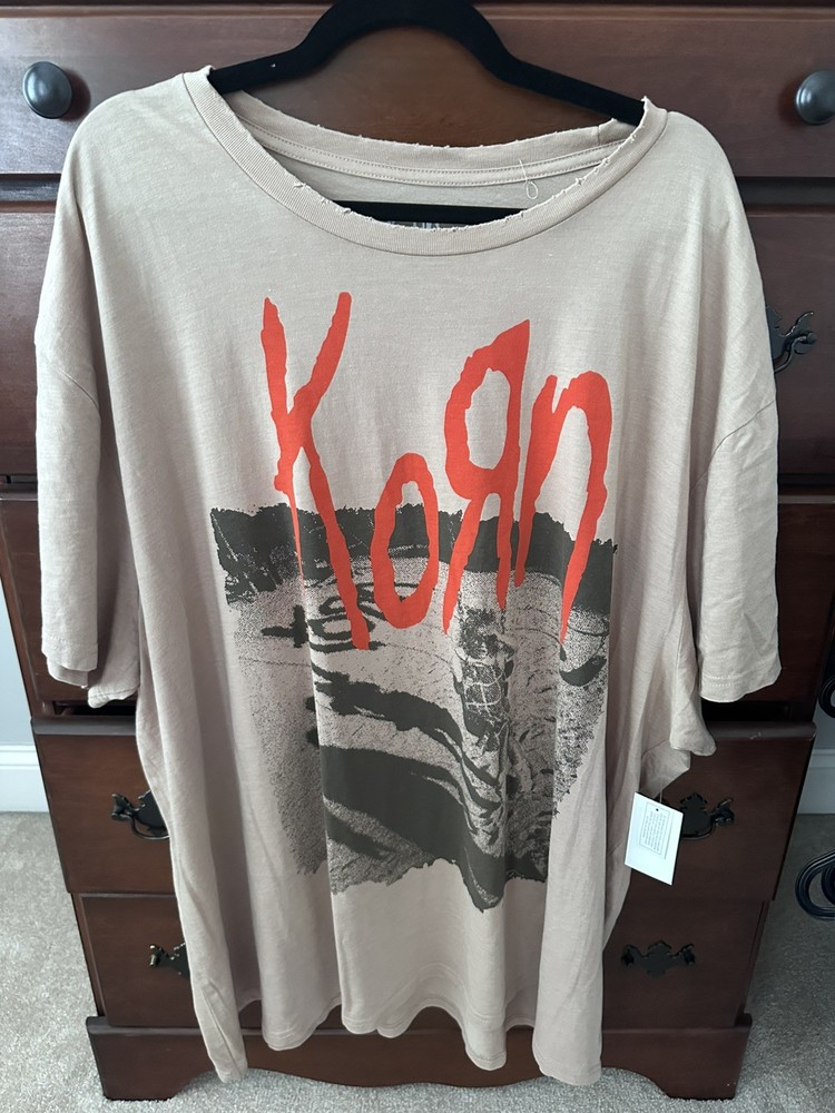 Korn T-Shirt 1995 Tour Graphic Print XL Tan
