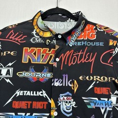 Rock Band Logo Button Up Shirt Men’s Small Black Graphic Short Sleeve