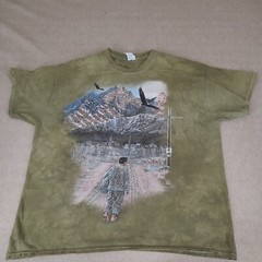 Soldier Returns Home American Flag Eagle Ghost of Fallen Gildan XL Men Green