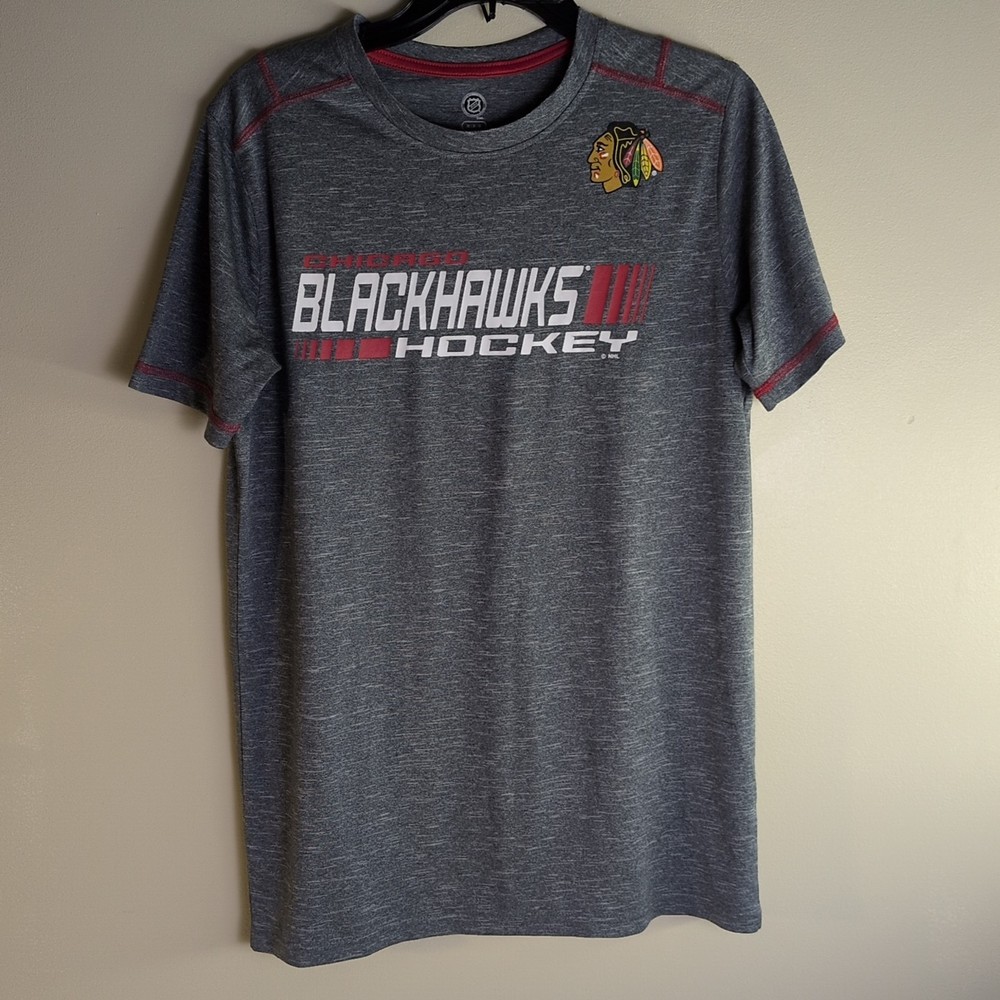 Black Hawks T-Shirt Size M Grey NHL Graphic Print Lightweight Stretch