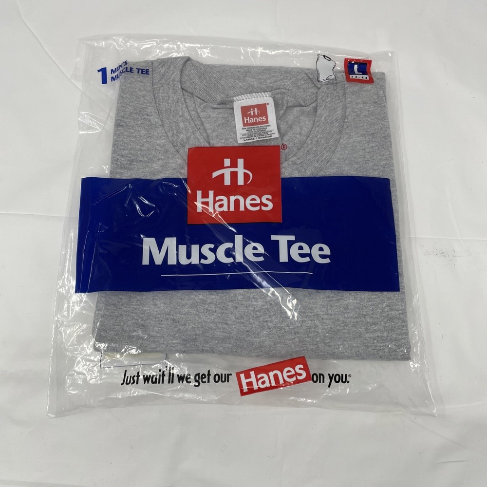 Hanes Muscle Tee Gray Light Steel Large 42-44 1998 15763 90% Cotton NOS