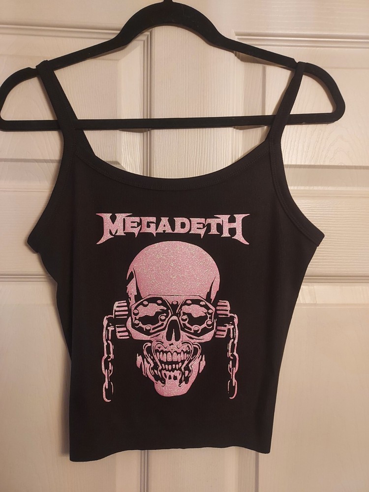 Megadeth crop top Megadeth tank top ribbed hand cropped Shirt Pink Glitter