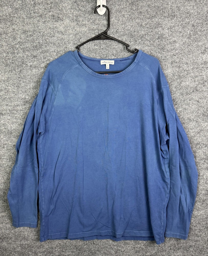 Peter Millar Shirt Mens Large Blue Long Sleeve Pima Cotton Golf Holiday