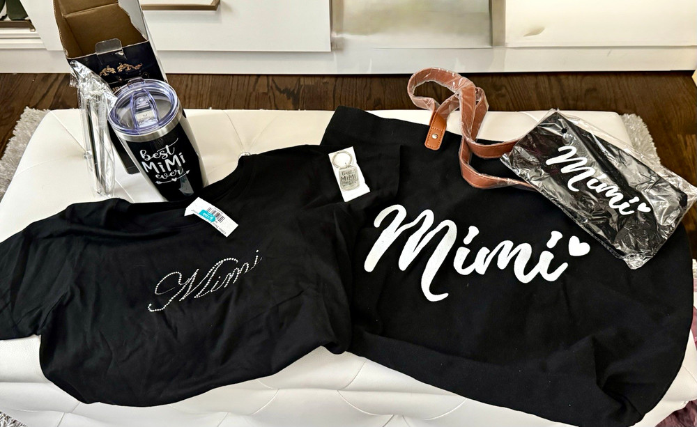 Best Mimi Ever BUNDLE:Canvas bag (2)/Rhinestone Tshirt-M/Tumbler/keychain