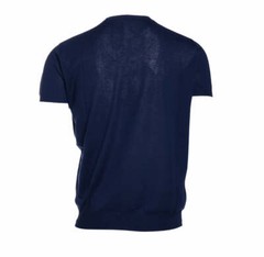 CASHMERE COMPANY MENS SHIRT BLUE T-SHIRT SHORT SLEEVE LINEN & COTTON MADE ITALY