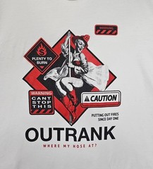 Outrank Men’s 3XL White Graphic T-Shirt Firefighter Pinup “Where My Hose At?