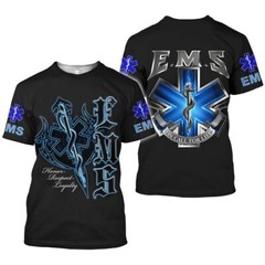 Personalized 3D Printed EMS Honor Respect Loyalty EMS 3D T-Shirt Full Size S-5XL