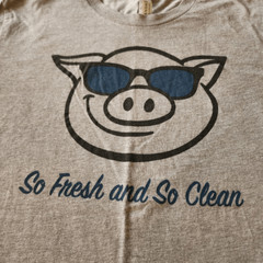 Bella Canvas Heathered Gray Tshirt With Black Graphic Of a Pig Size Large