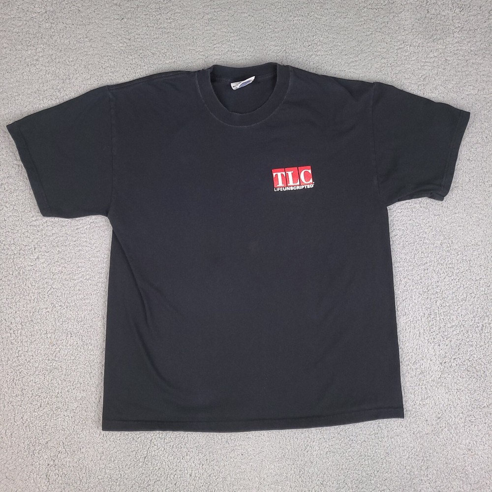 Vintage Discovery Channel TLC Trading Spaces T-Shirt Large Black Short Sleeve