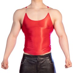 Sexy Men Oil Glossy Shiny Smooth Strap Sheer See Through Tops High Elastic Tank