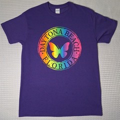 Daytona Beach Florida Souvenir Butterfly Colorful Purple T-shirt Size M Gildan