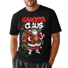 Gangsta Claus T-Shirt Graffiti Hip Hop Santa Christmas Money Bag Bling Tee