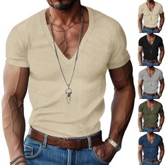 Men Slim Fit Shirts Deep V-Neck short sleeved Casual summer T-Shirt